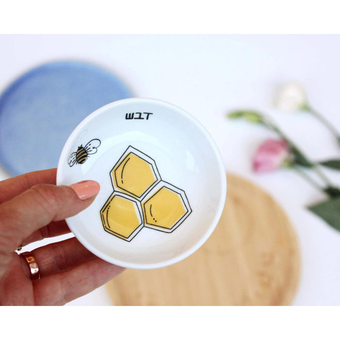 'Bee' Bamboo and Ceramic Apple and Honey Dish Set For Rosh Hashanah by Mickala Design