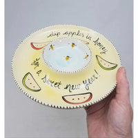 Hand Painted Ceramic Rosh Hashanah Apple and Honey Dish 'Dip Apples in Honey' by Suzaluna