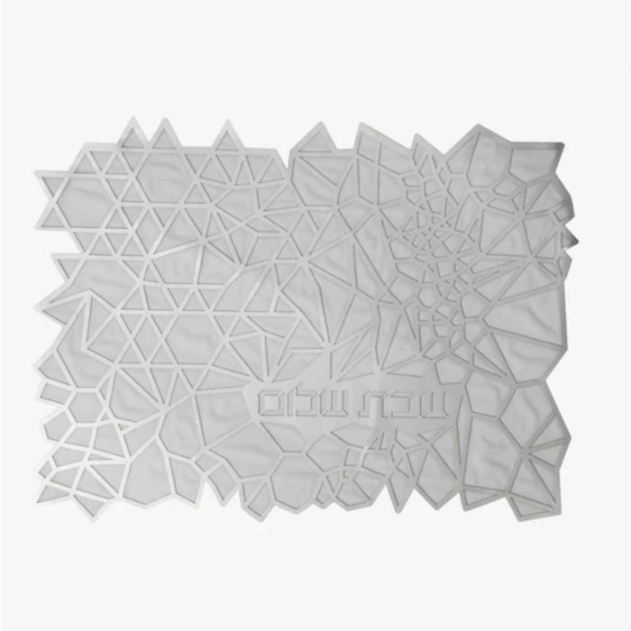 Challah Cover Geometric Silver Leatherette topped with tulle by Apeloig Collection