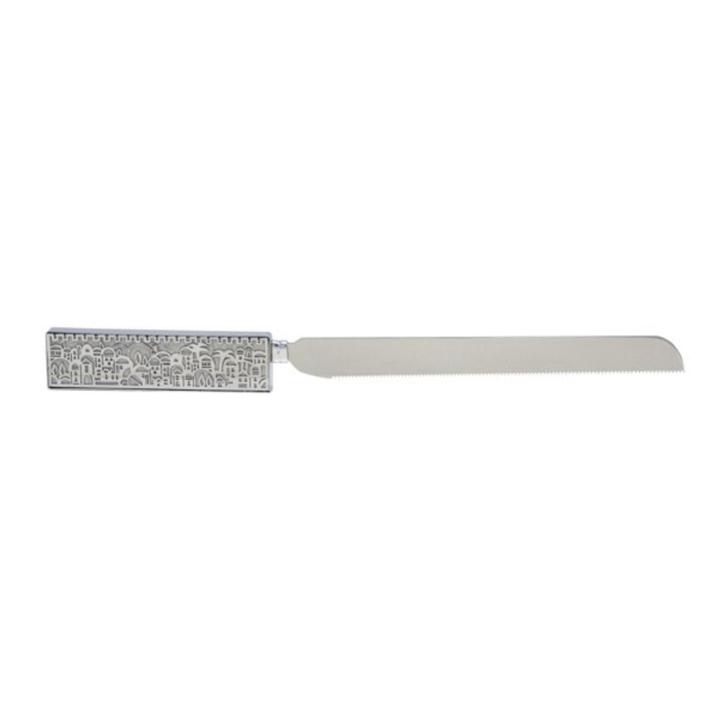 Jerusalem Metal Cut Out Jerusalem Design - White Challah Knife by Yair Emanuel