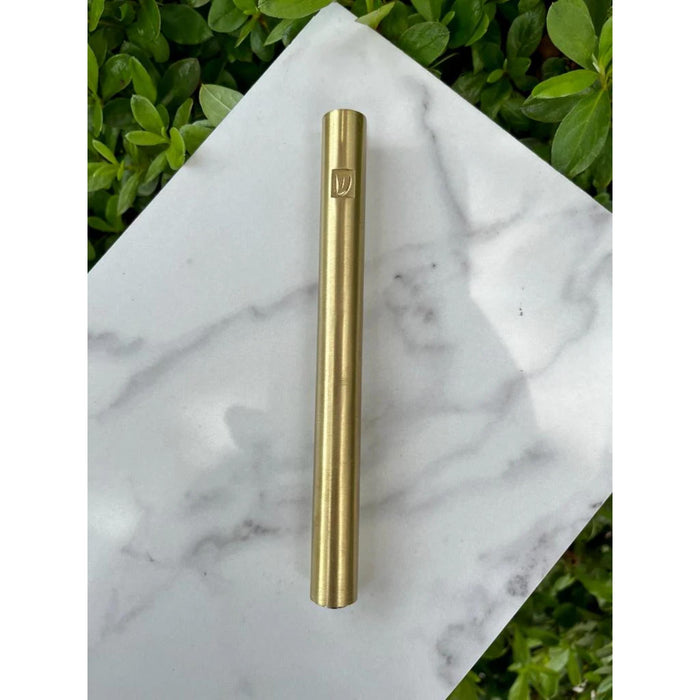 Solid Design Mezuzah in Light Brass Gold
