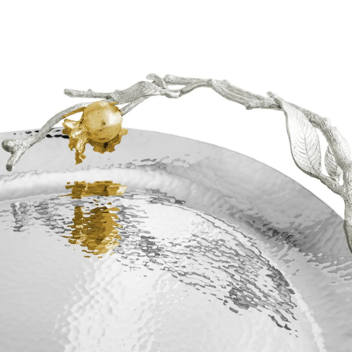 Pomegranate Silver & Gold Oval Challah Shabbat Tray By Michael Aram