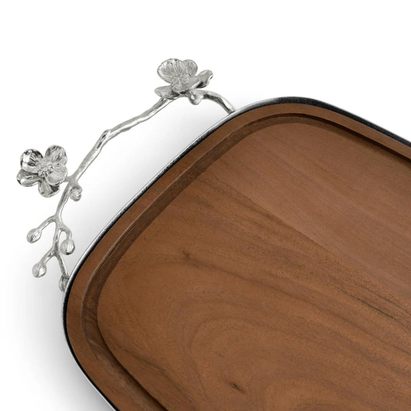 White Orchid Wooden Challah Board with Removable Challah Tray by Michael Aram