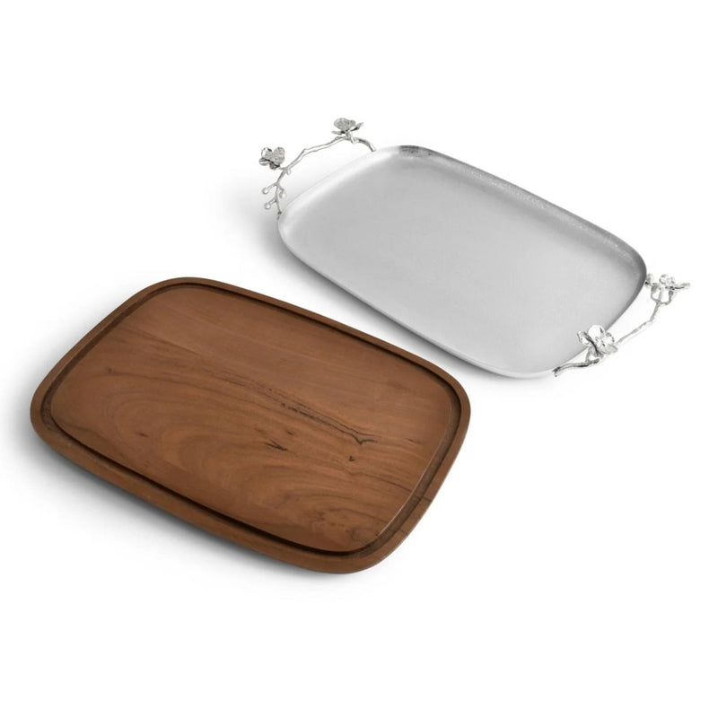 White Orchid Wooden Challah Board with Removable Challah Tray by Michael Aram