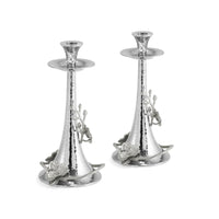 Orchid  - White Shabbat Candlesticks by Michael Aram