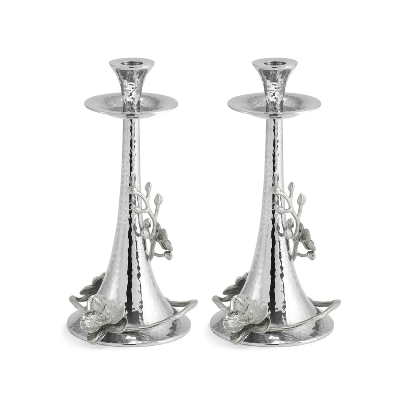 Orchid  - White Shabbat Candlesticks by Michael Aram