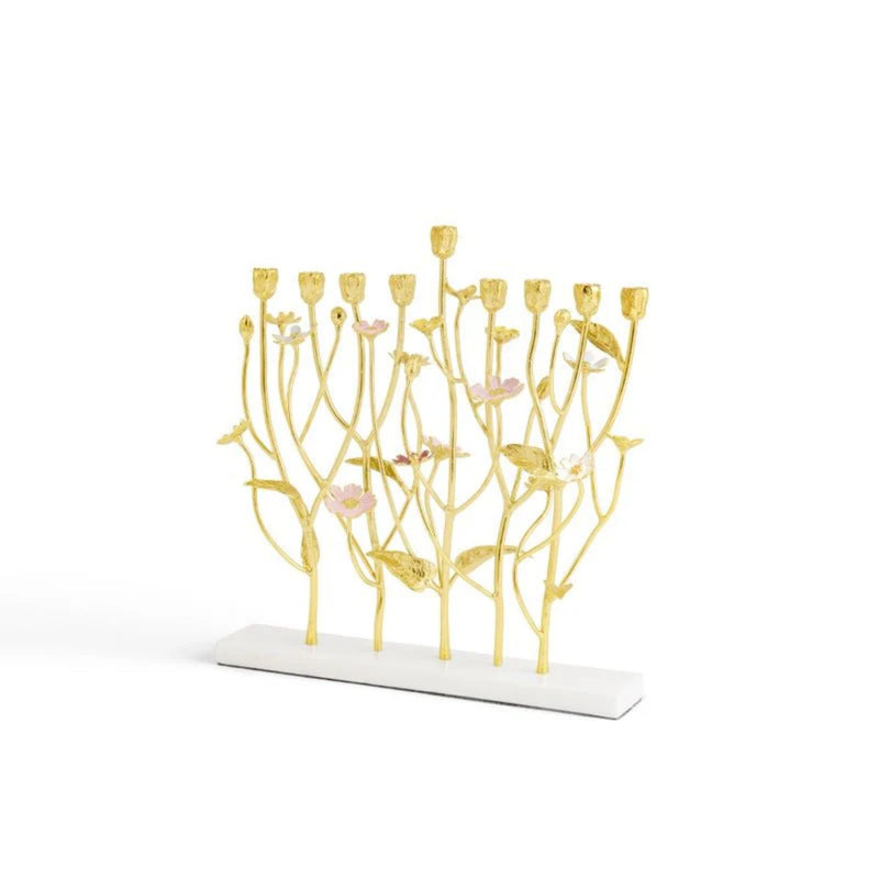 Wild Flowers Chanukiah - Gold by Michael Aram