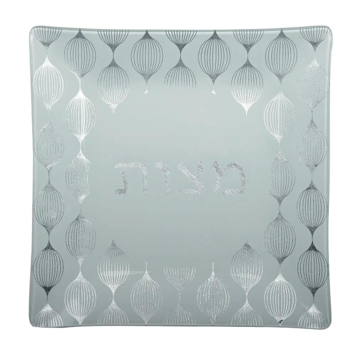 Arabesque Square Silver Glass Matzah Plate by Aulicia