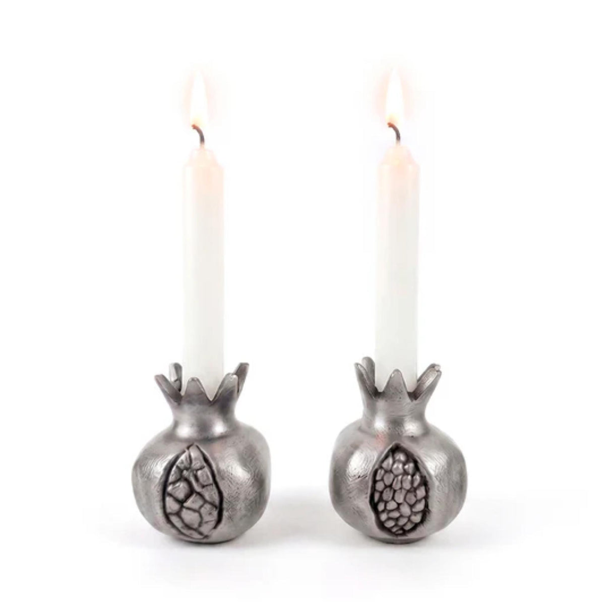 Candlesticks - Pomegranate Shaped - Antique Silver Shabbat Candlesticks  by Yair Emanuel