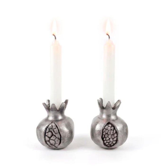 Candlesticks - Pomegranate Shaped - Antique Silver Shabbat Candlesticks  by Yair Emanuel