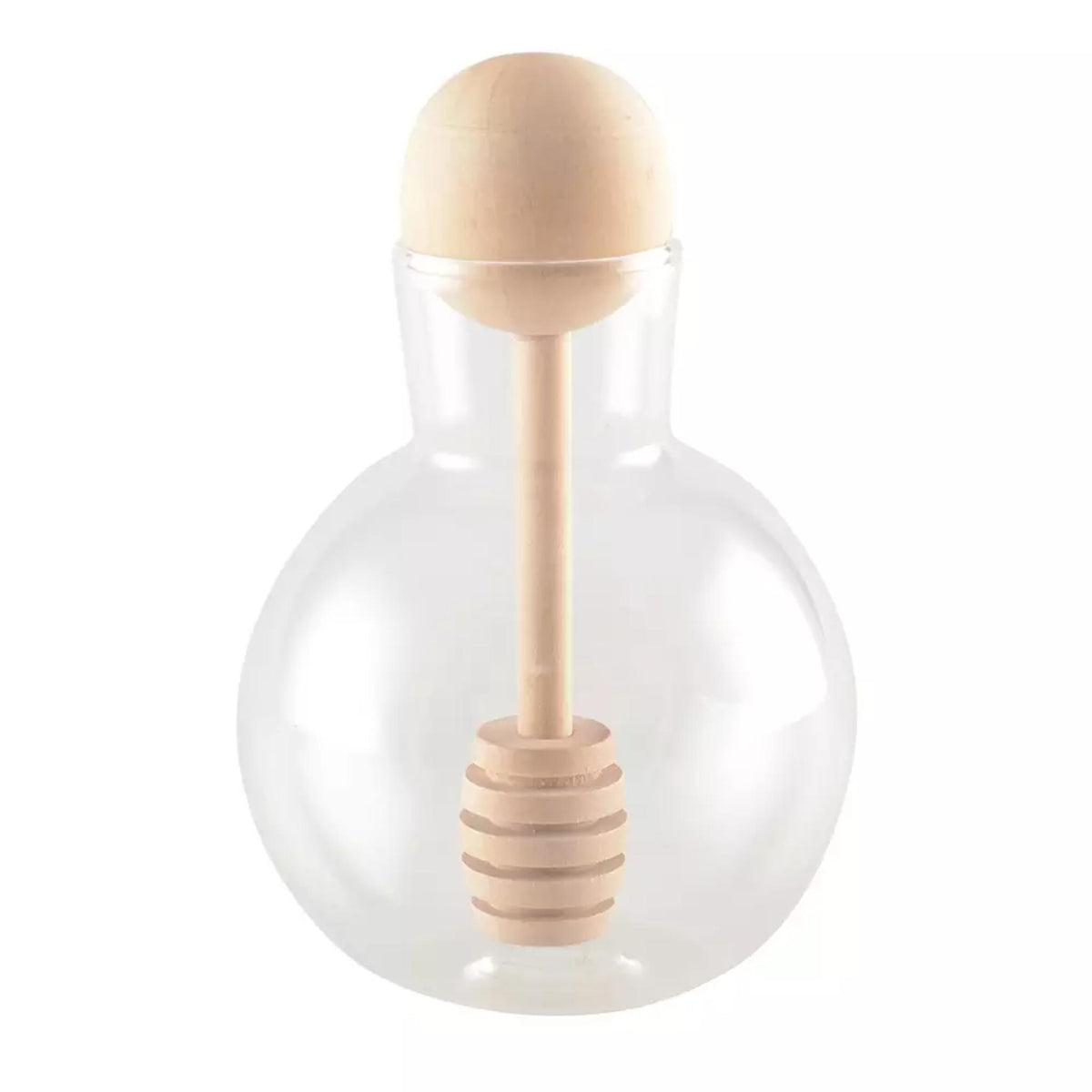 Round Honey Glass Pot with Wooden Ball Dipper by Aulicia