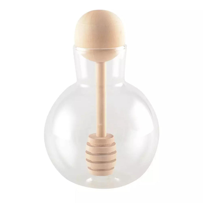 Round Honey Glass Pot with Wooden Ball Dipper by Aulicia