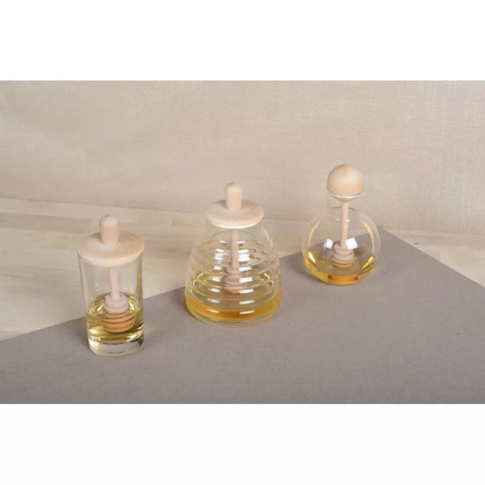 Round Honey Glass Pot with Wooden Ball Dipper by Aulicia
