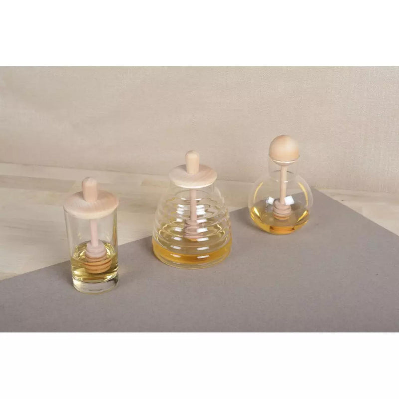 Round Honey Glass Pot with Wooden Ball Dipper by Aulicia