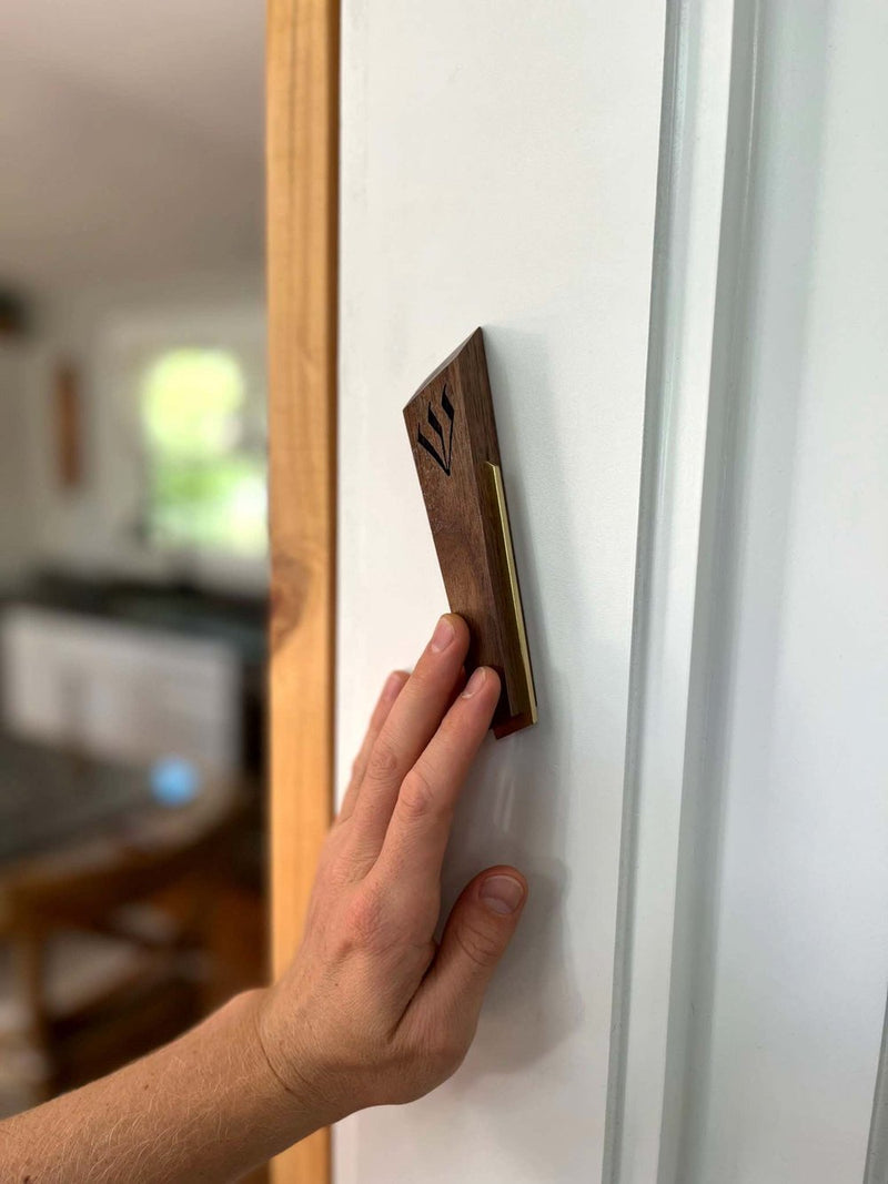 L'dor V'dor Mezuzah in Walnut and Brass By Windthrow