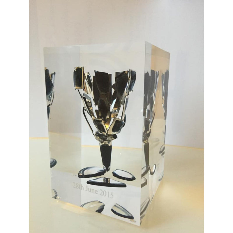 Broken Chuppah Glass Art in Lucite Cube