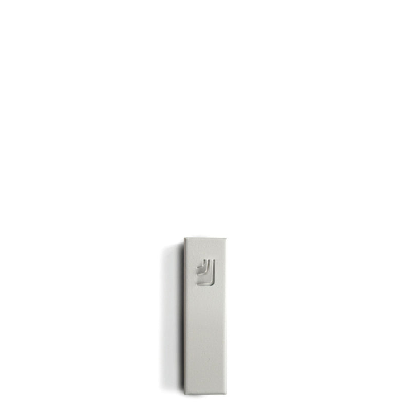 Folded "ש" Mini White Metal Mezuzah with White Shin by Marit Meisler at CeMMent