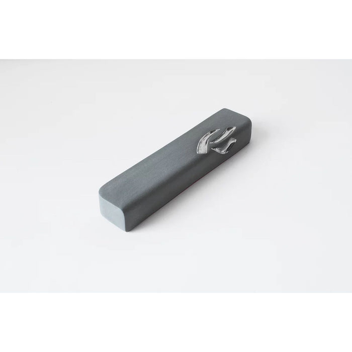 Ceramic Grey Mezuzah with Silver Shin by Yahalomis
