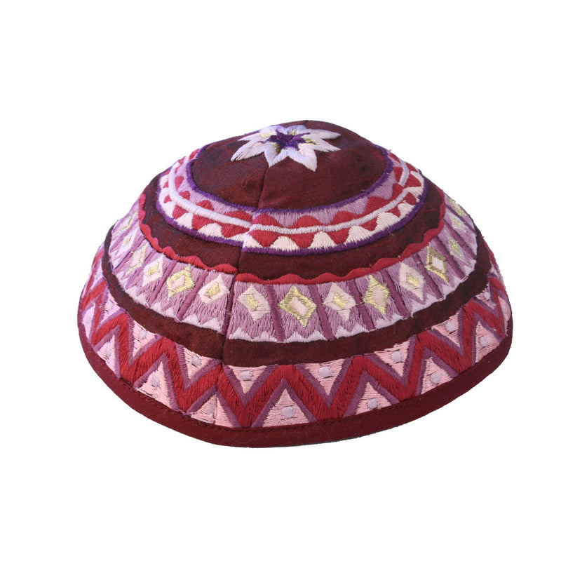 Abstract Embroidered Kippah in Magenta by Yair Emanuel