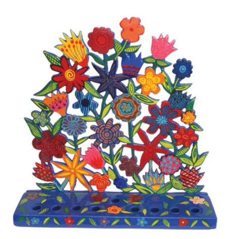 Hand Painted Chanukiah with Flowers by Yair Emanuel
