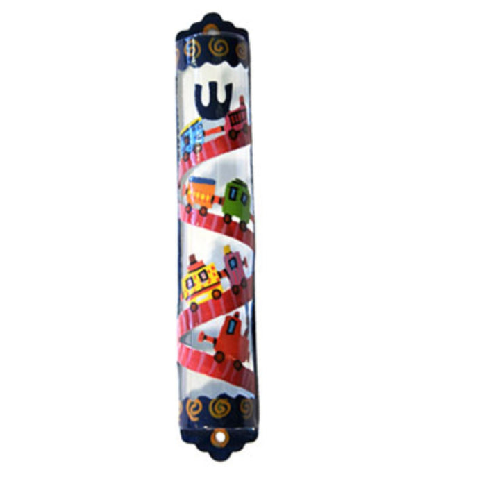 Hand Painted Kids Train Mezuzah by Yair Emanuel