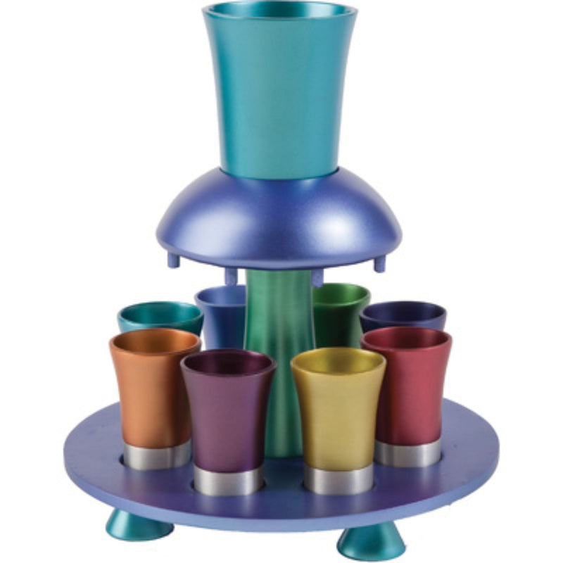 Anodised Aluminum Kiddush Fountain, Goblet and 8 Cups in Multi Colour by Yair Emanuel