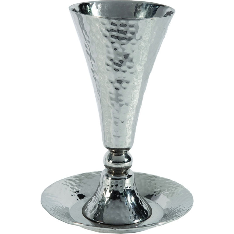 Texured Hammered Kiddush Cup with Single Bead and Plate by Yair Emanuel