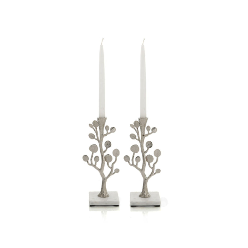 Botanical Shabbat Candlesticks - Silver by Michael Aram