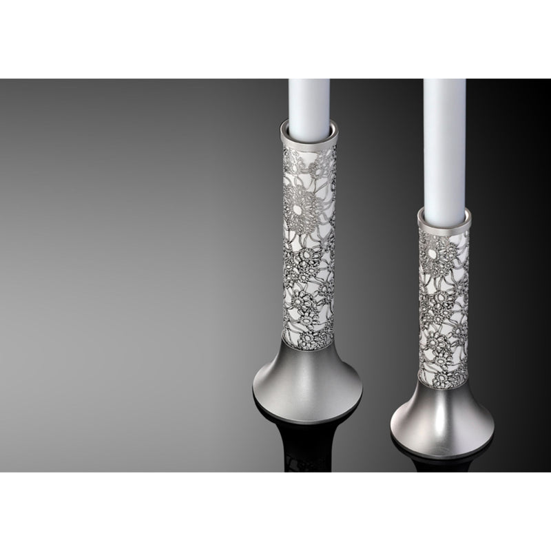 Late Blooming Shabbat Candlesticks by Metalace Art