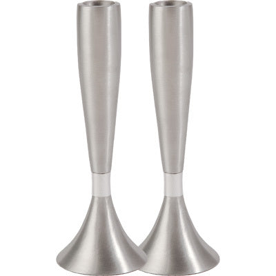 Anodised Aluminium Shabbat Candlesticks Silver by Yair Emanuel