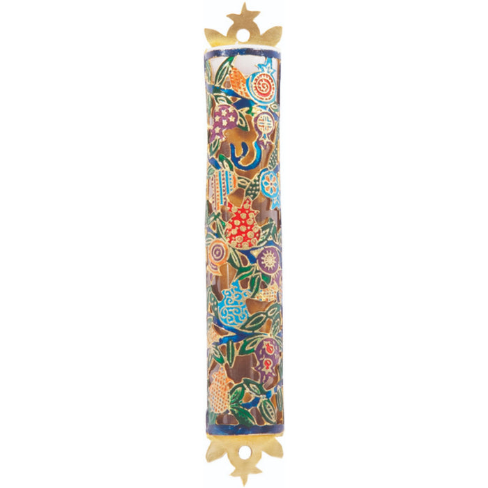 Hand Painted Pomegranates Mezuzah Etching- Multicolour by Yair Emanuel