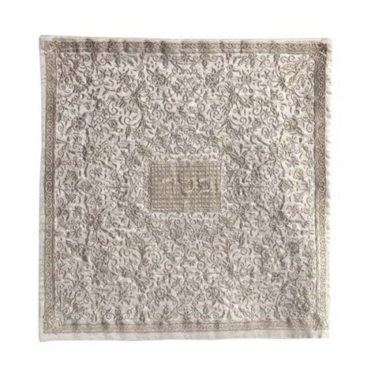 Full Embroidery Matzah & Afikomen Set in Silver by Yair Emanuel