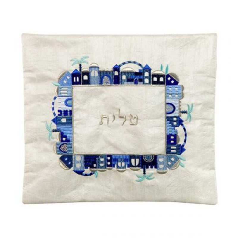Jerusalem Blue on White Tallit Bag by Yair Emanuel