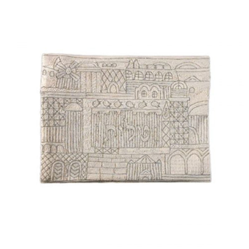 Hand Embroidered Tallit Bag - Jerusalem in Silver by Yair Emanuel