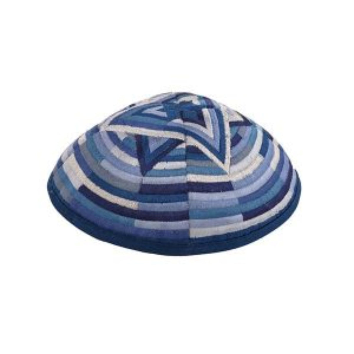 Magen David Kippah in Blue Silk Embroidery by Yair Emanuel