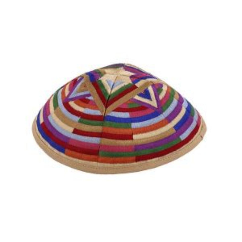 Magen David Kippah in Multi Colour Silk Embroidered by Yair Emanuel