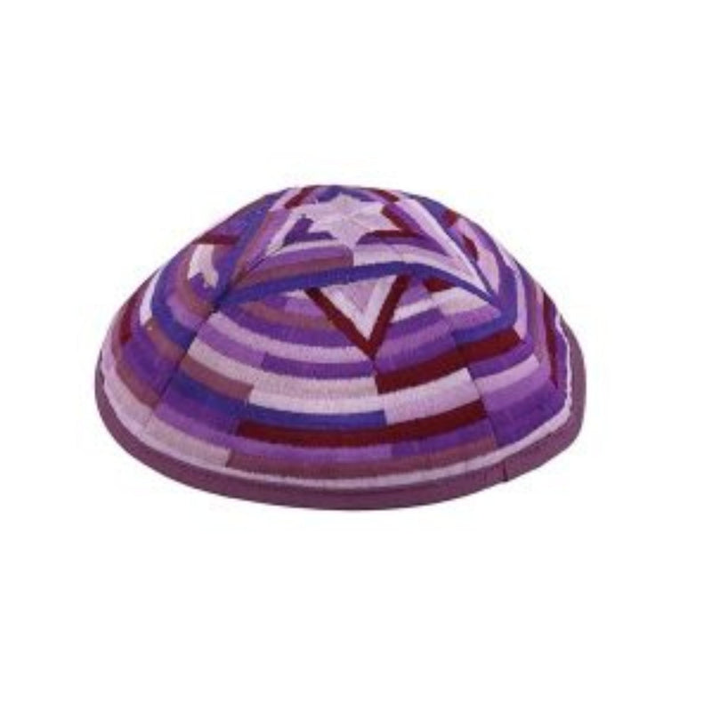 Magen David Kippah in Purple Silk Embroidery by Yair Emanuel