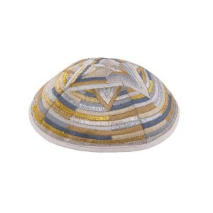 Magen David Kippah in Silver Gold Silk Embroidery by Yair Emanuel