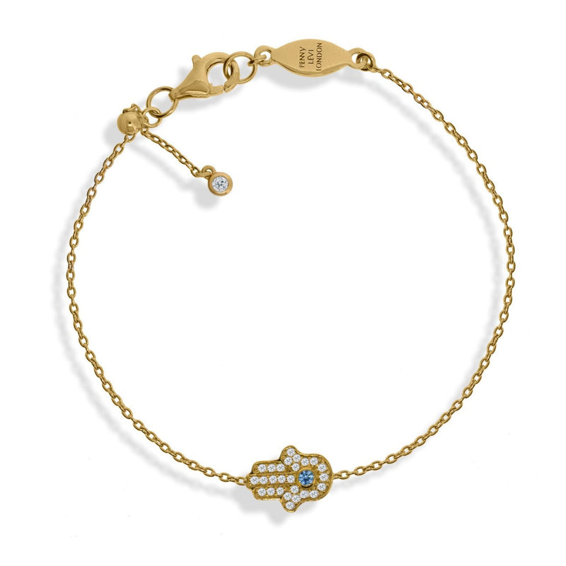 Hamsa Hand and Chain Gold Bracelet with Adjustable Length by Penny Levi