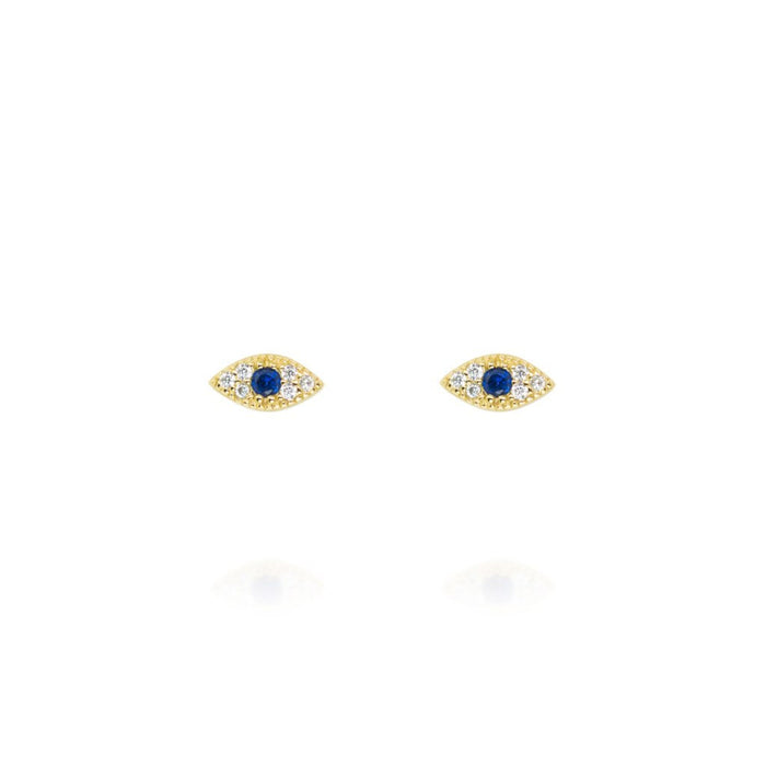 Evil Eye Earrings with Blue Stone in Gold by Penny Levi