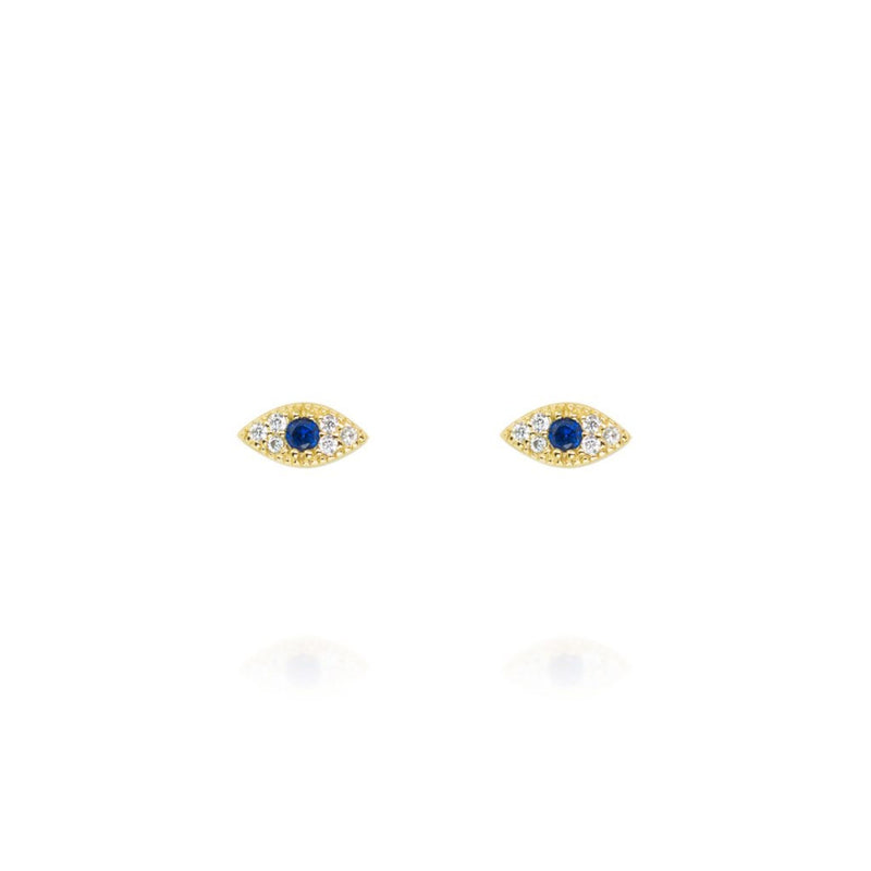 Evil Eye Earrings with Blue Stone in Gold by Penny Levi