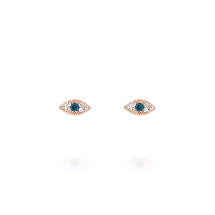 Evil Eye Earrings with Blue Stone in Rose Gold by Penny Levi