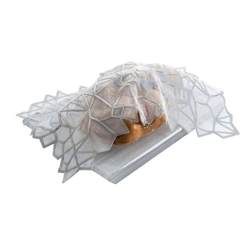 Geometric Challah Cover in Silver Velvet topped with Tulle by Apeloig Collection