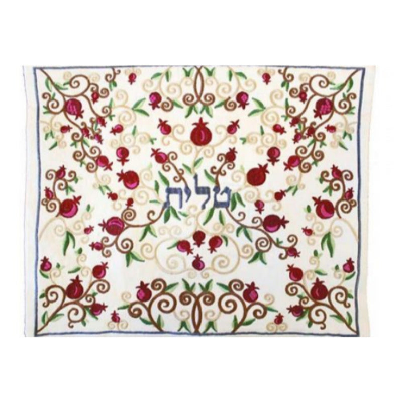 Red Pomegranates Tallit Bag on White by Yair Emanuel