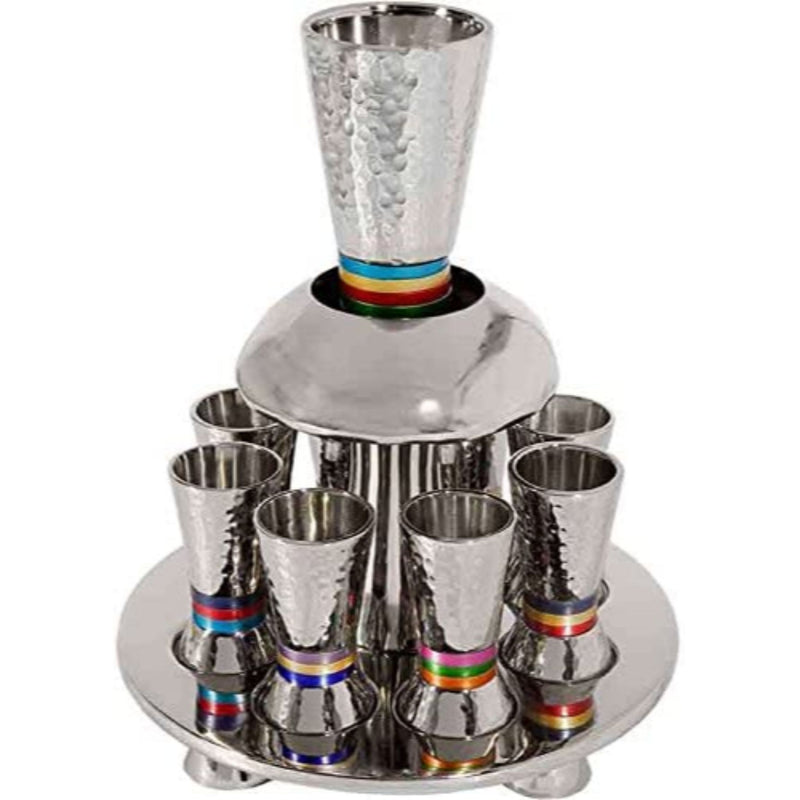 Kiddush Cup Fountain Hammered with Multi Coloured Rings by Yair Emanuel