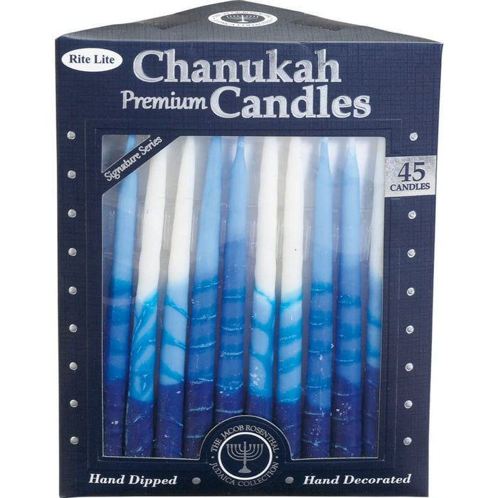 Premium Chanukah Candles - Blue, Light Blue & White with Embossed Blue Stripe