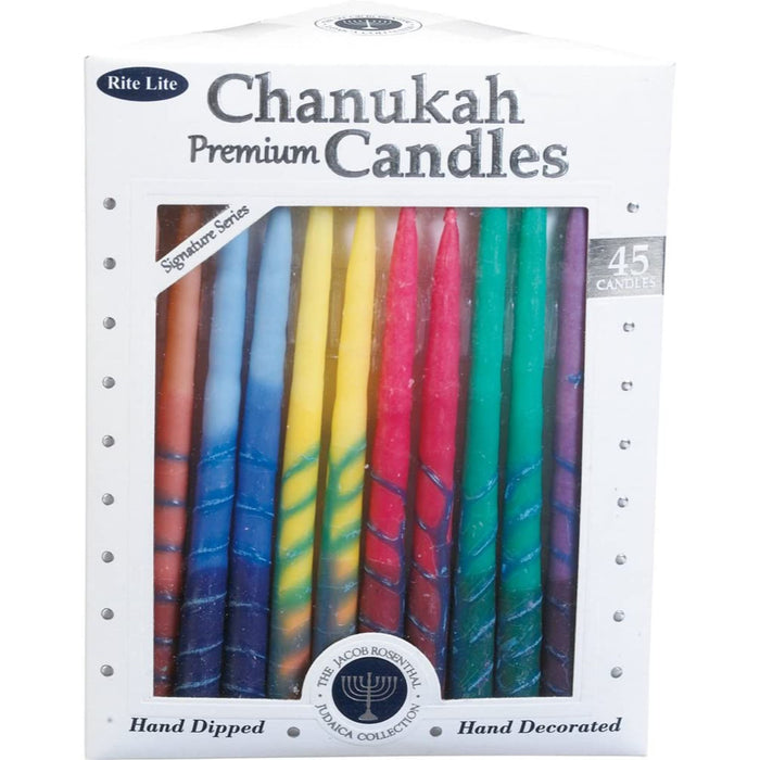 Premium Chanukah Candles - Striped Hand Decorated Rainbow