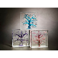 Broken Chuppah Glass Art Tree of Life in Lucite Cube