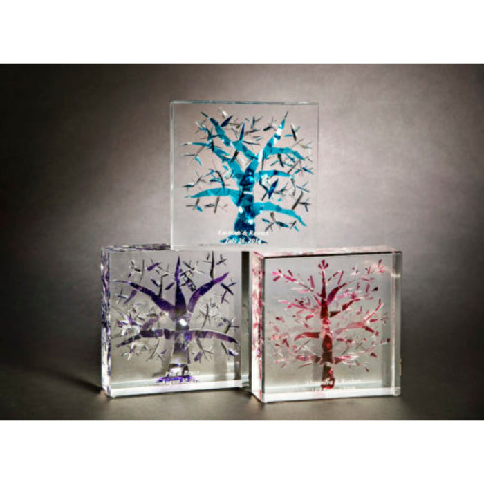 Broken Chuppah Glass Art Tree of Life in Lucite Cube