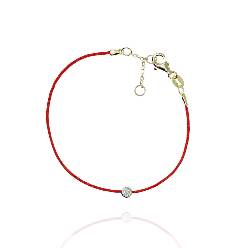 Kabbalah String Bracelet in Red / Gold Encircled Cubic Zirconia by Penny Levi